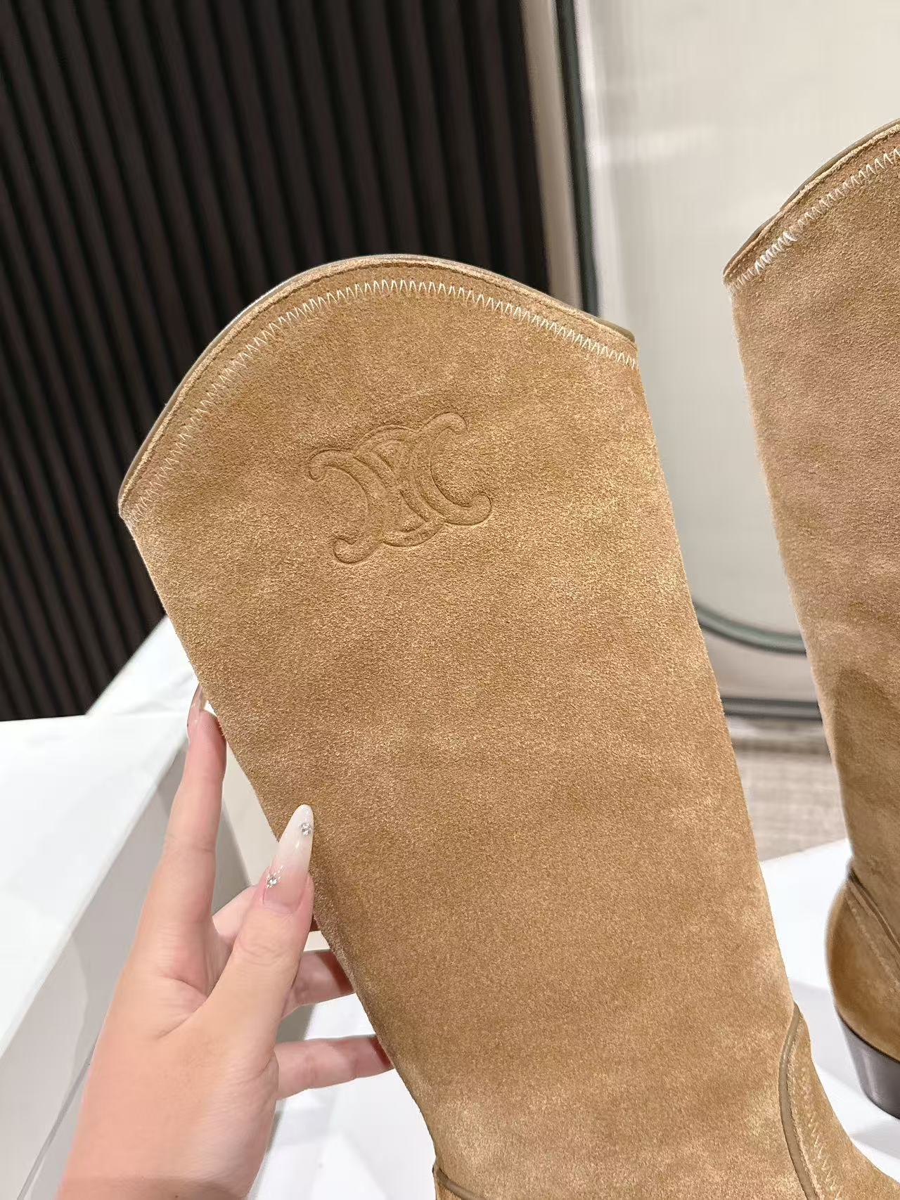 CELINE 25S HIGH BOOTS FOR FALL AND WINTER 45MM IN LIGHT BROWN SUEDE