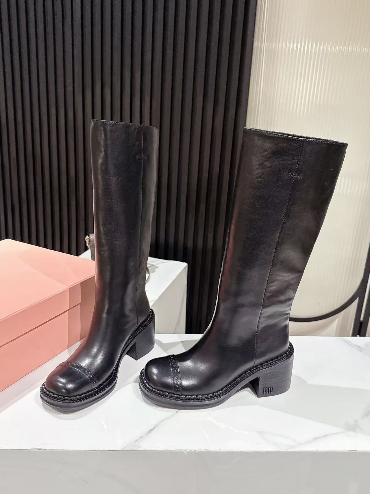 MIUMIU 26S HIGH-ANKLE BOOTS 50MM IN BLACK GLOSSY CALFSKIN