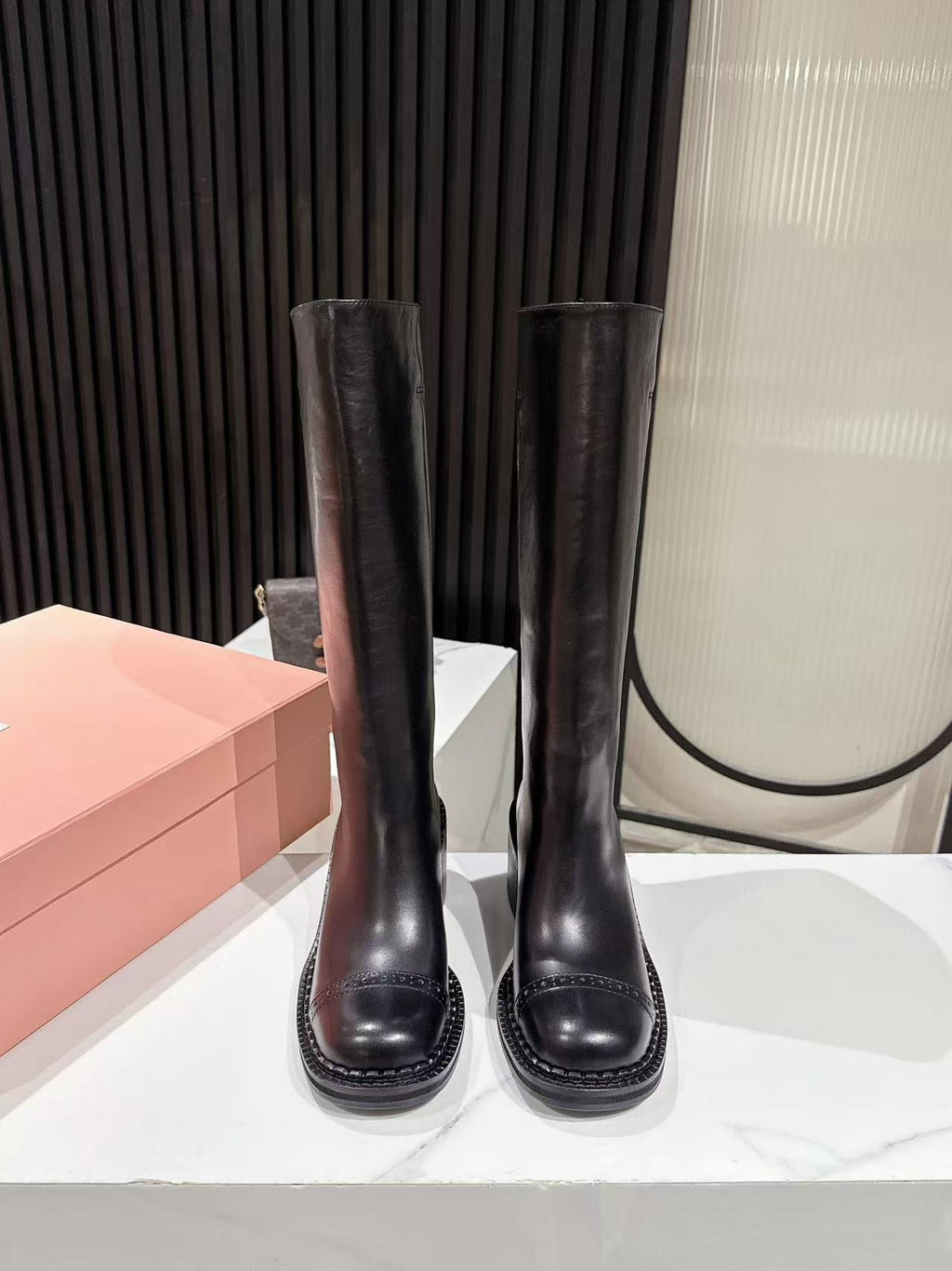MIUMIU 26S HIGH-ANKLE BOOTS 50MM IN BLACK GLOSSY CALFSKIN