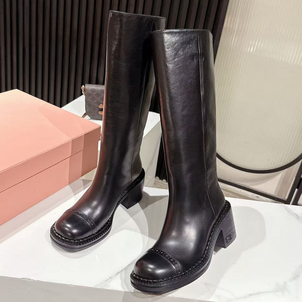MIUMIU 26S HIGH-ANKLE BOOTS 50MM IN BLACK GLOSSY CALFSKIN