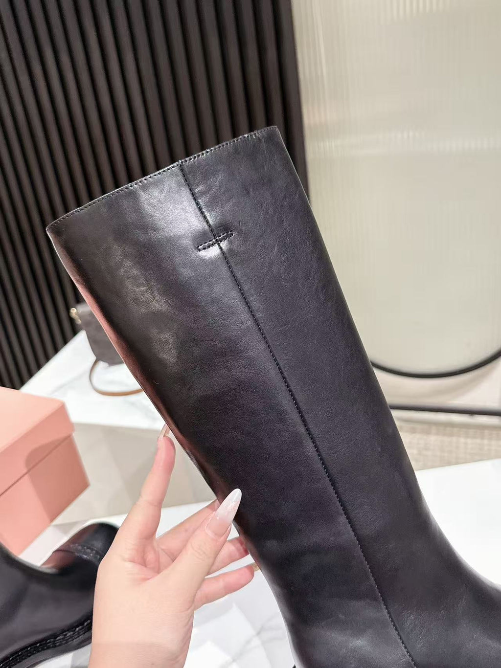 MIUMIU 26S HIGH-ANKLE BOOTS 50MM IN BLACK GLOSSY CALFSKIN