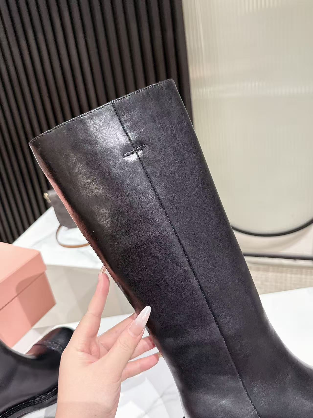 MIUMIU 26S HIGH-ANKLE BOOTS 50MM IN BLACK GLOSSY CALFSKIN