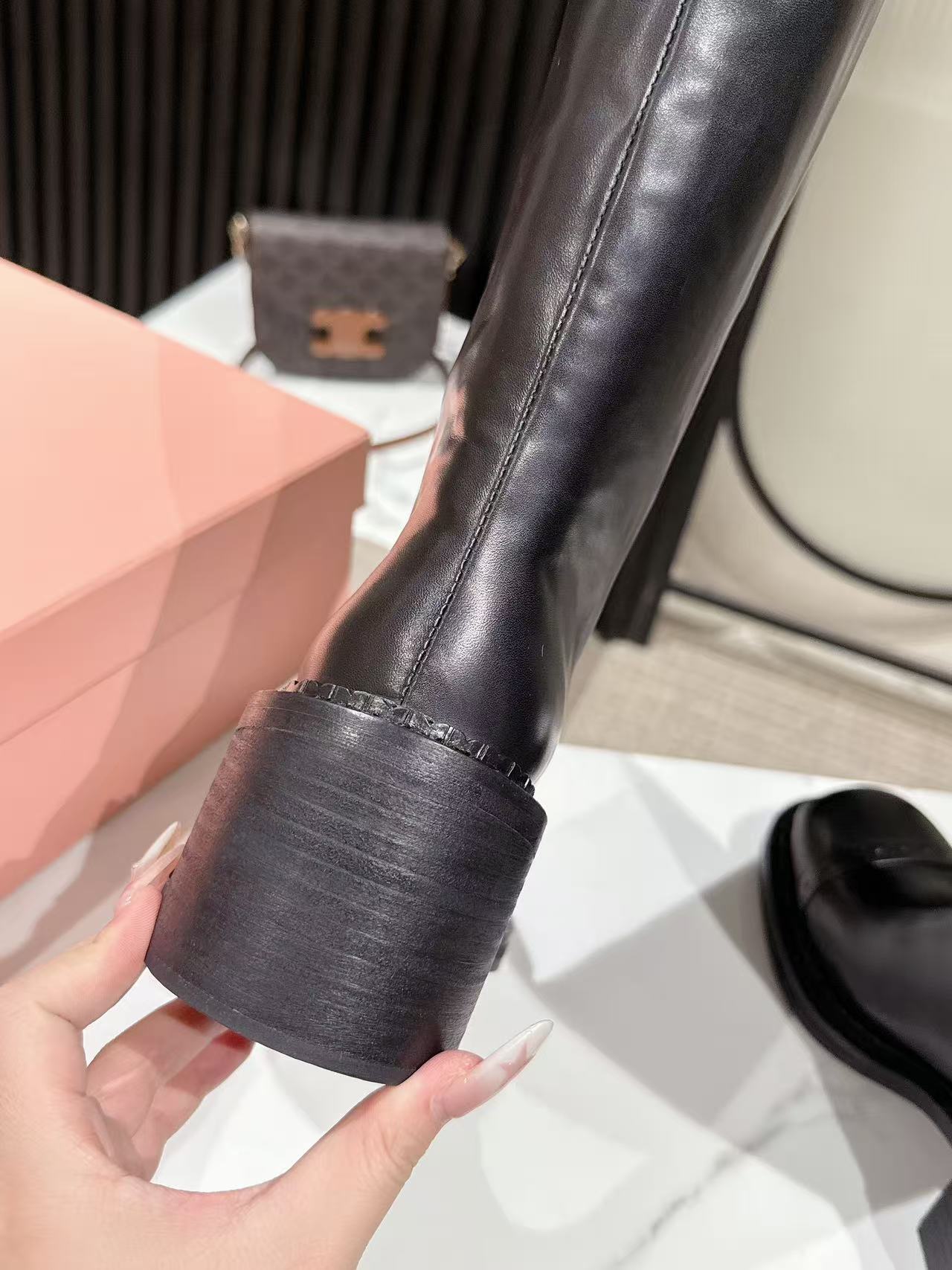 MIUMIU 26S HIGH-ANKLE BOOTS 50MM IN BLACK GLOSSY CALFSKIN