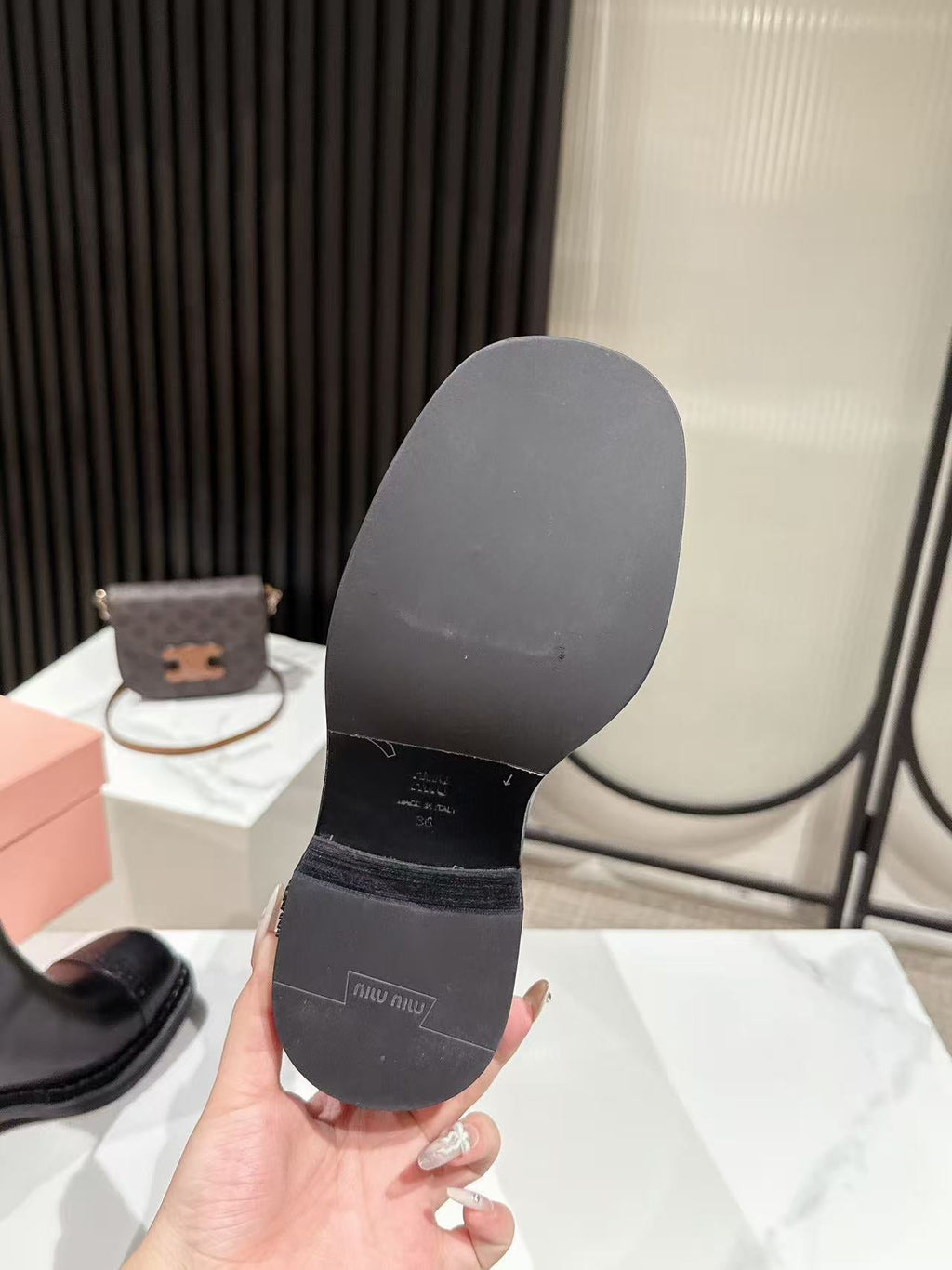 MIUMIU 26S HIGH-ANKLE BOOTS 50MM IN BLACK GLOSSY CALFSKIN