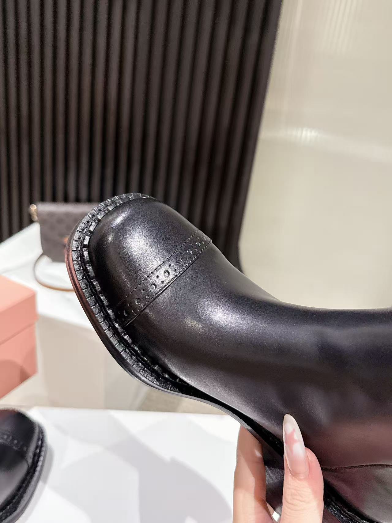 MIUMIU 26S HIGH-ANKLE BOOTS 50MM IN BLACK GLOSSY CALFSKIN