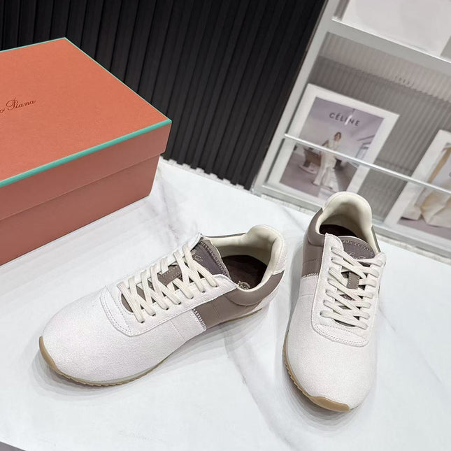 LP 26S WEEKENDER SNEAKERS IN CREAM WHITE SUEDE & GREY TECHNICAL FABRIC