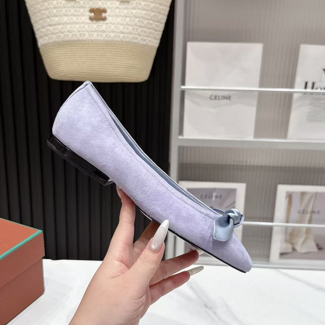 LP 26S BALLERINA FLATS IN PASTEL PURPLE SUEDE & SATIN BOW