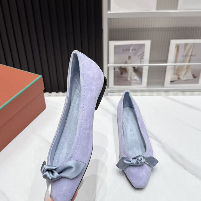 LP 26S BALLERINA FLATS IN PASTEL PURPLE SUEDE & SATIN BOW