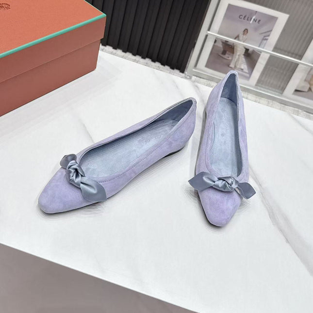 LP 26S BALLERINA FLATS IN PASTEL PURPLE SUEDE & SATIN BOW