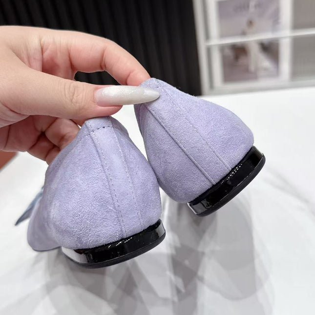 LP 26S BALLERINA FLATS IN PASTEL PURPLE SUEDE & SATIN BOW
