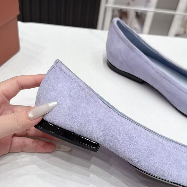 LP 26S BALLERINA FLATS IN PASTEL PURPLE SUEDE & SATIN BOW
