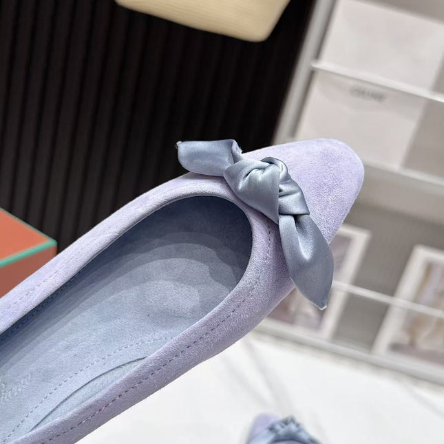 LP 26S BALLERINA FLATS IN PASTEL PURPLE SUEDE & SATIN BOW