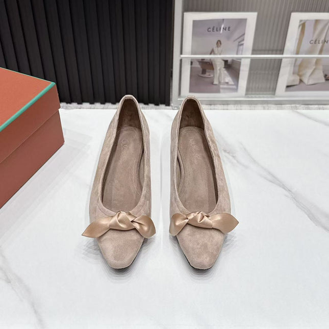 LP 26S BALLERINA FLATS IN BEIGE SUEDE & SATIN BOW