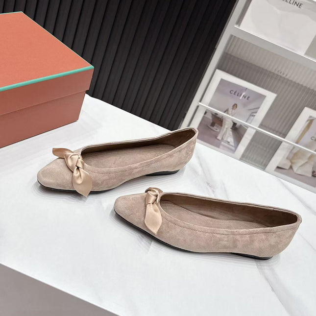LP 26S BALLERINA FLATS IN BEIGE SUEDE & SATIN BOW
