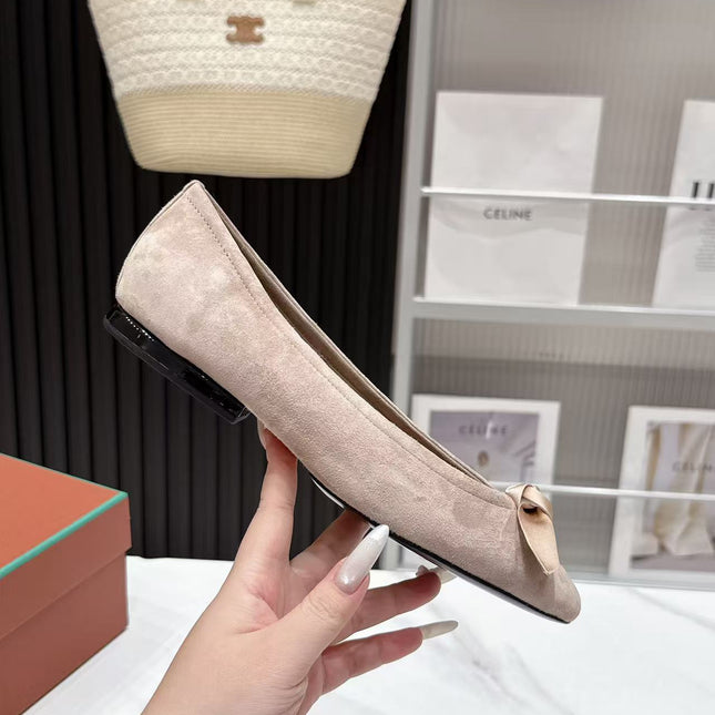 LP 26S BALLERINA FLATS IN BEIGE SUEDE & SATIN BOW