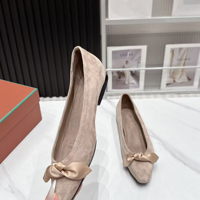 LP 26S BALLERINA FLATS IN BEIGE SUEDE & SATIN BOW