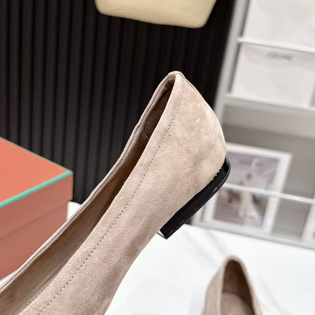 LP 26S BALLERINA FLATS IN BEIGE SUEDE & SATIN BOW