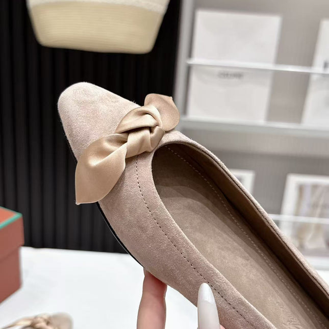 LP 26S BALLERINA FLATS IN BEIGE SUEDE & SATIN BOW