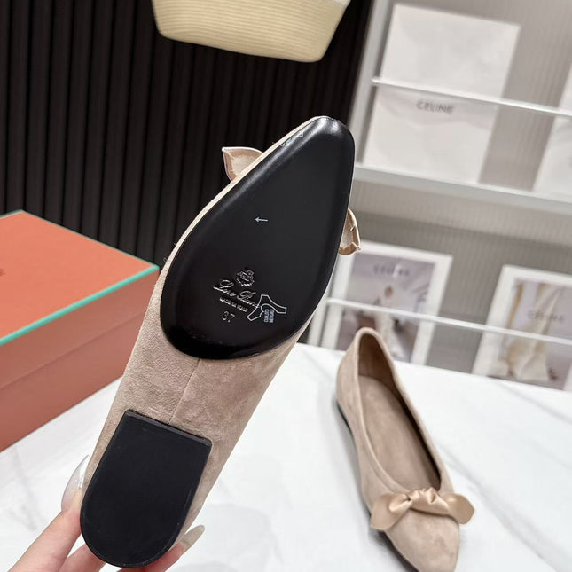LP 26S BALLERINA FLATS IN BEIGE SUEDE & SATIN BOW