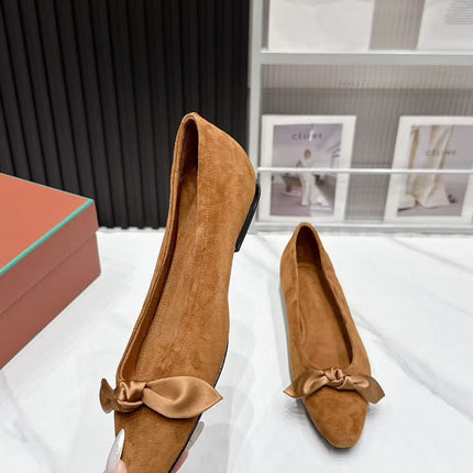 LP 26S BALLERINA FLATS IN BROWN SUEDE & SATIN BOW