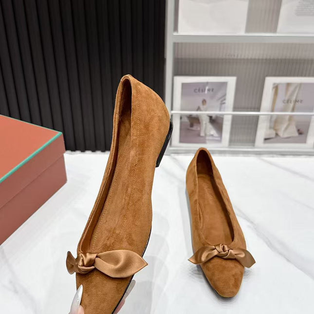 LP 26S BALLERINA FLATS IN BROWN SUEDE & SATIN BOW