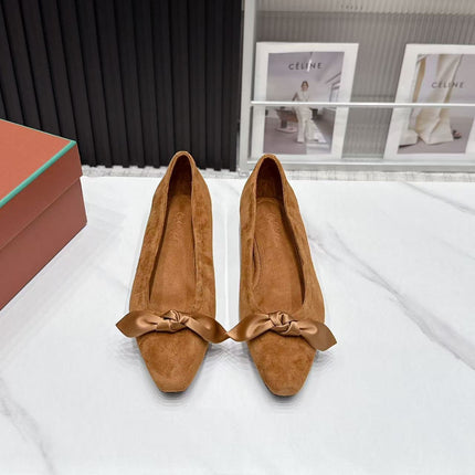 LP 26S BALLERINA FLATS IN BROWN SUEDE & SATIN BOW