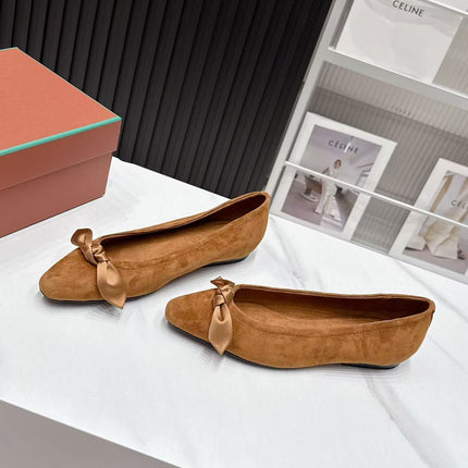 LP 26S BALLERINA FLATS IN BROWN SUEDE & SATIN BOW