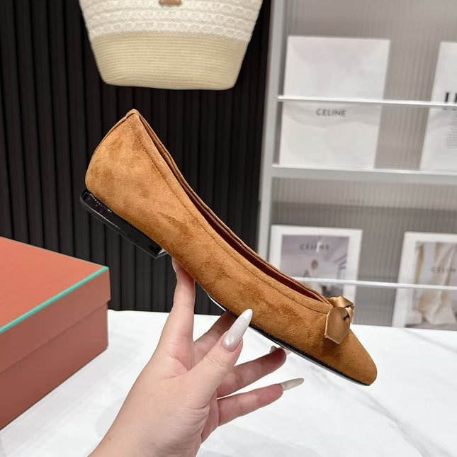 LP 26S BALLERINA FLATS IN BROWN SUEDE & SATIN BOW