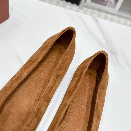 LP 26S BALLERINA FLATS IN BROWN SUEDE & SATIN BOW