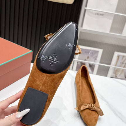 LP 26S BALLERINA FLATS IN BROWN SUEDE & SATIN BOW