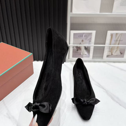 LP 26S BALLERINA FLATS IN BLACK SUEDE & SATIN BOW