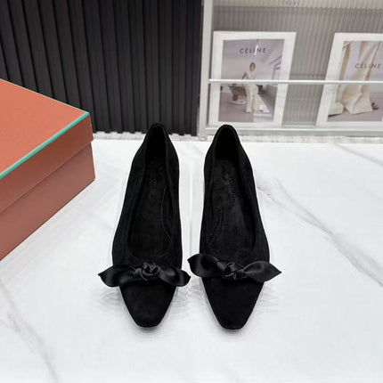 LP 26S BALLERINA FLATS IN BLACK SUEDE & SATIN BOW