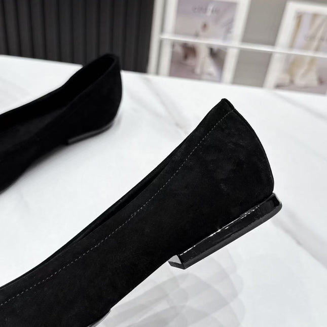 LP 26S BALLERINA FLATS IN BLACK SUEDE & SATIN BOW