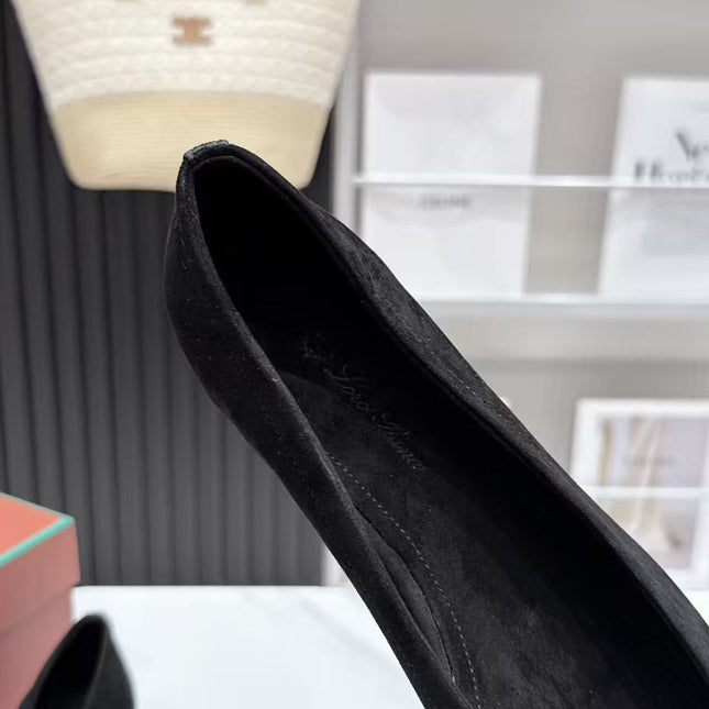 LP 26S BALLERINA FLATS IN BLACK SUEDE & SATIN BOW