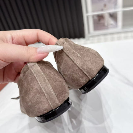 LP 26S BALLERINA FLATS IN GREYISH BROWN SUEDE & SATIN BOW