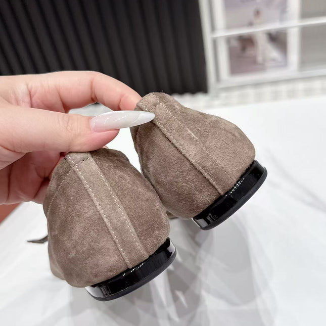 LP 26S BALLERINA FLATS IN GREYISH BROWN SUEDE & SATIN BOW