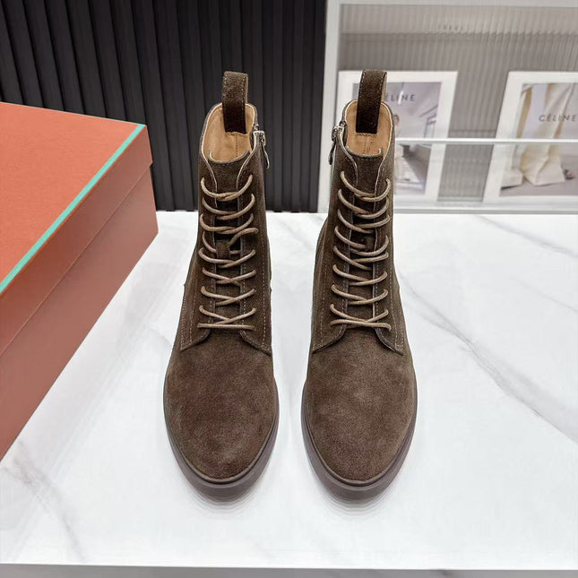 LP 26S LACE-UP ANKLE BOOTS IN DARK BROWN SUEDE