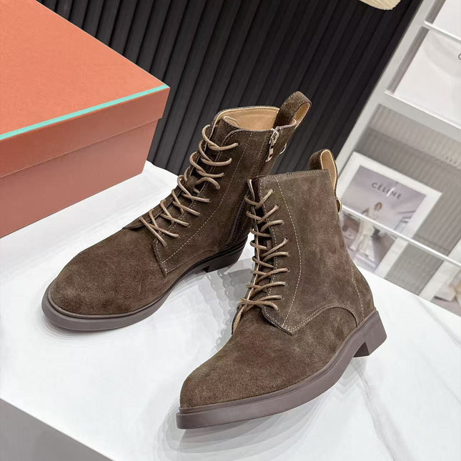LP 26S LACE-UP ANKLE BOOTS IN DARK BROWN SUEDE