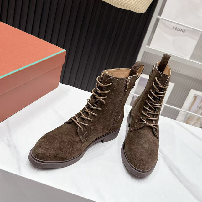 LP 26S LACE-UP ANKLE BOOTS IN DARK BROWN SUEDE