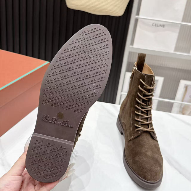 LP 26S LACE-UP ANKLE BOOTS IN DARK BROWN SUEDE