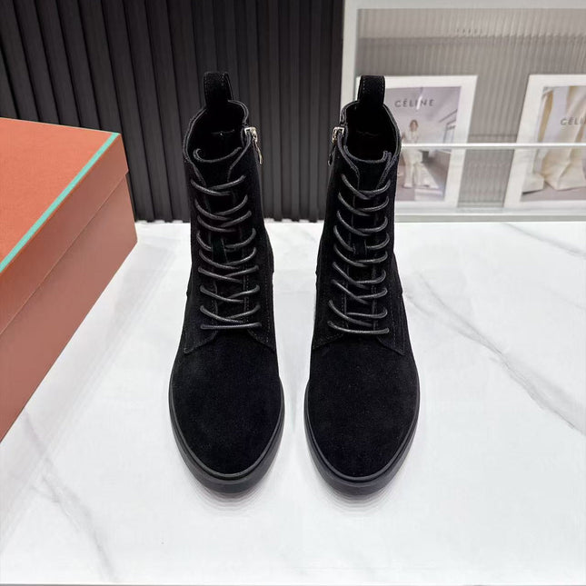 LP 26S LACE-UP ANKLE BOOTS IN BLACK SUEDE