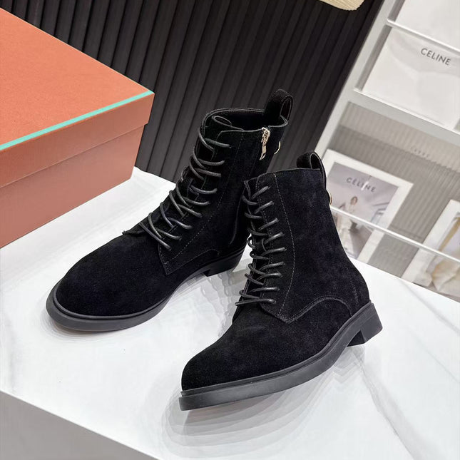 LP 26S LACE-UP ANKLE BOOTS IN BLACK SUEDE