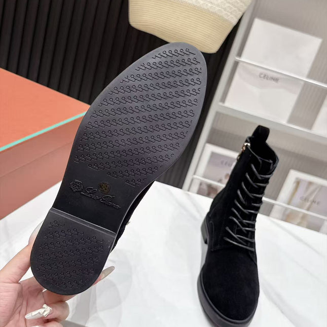 LP 26S LACE-UP ANKLE BOOTS IN BLACK SUEDE