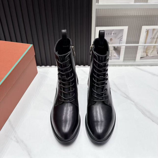 LP 26S LACE-UP ANKLE BOOTS IN BLACK CALFSKIN