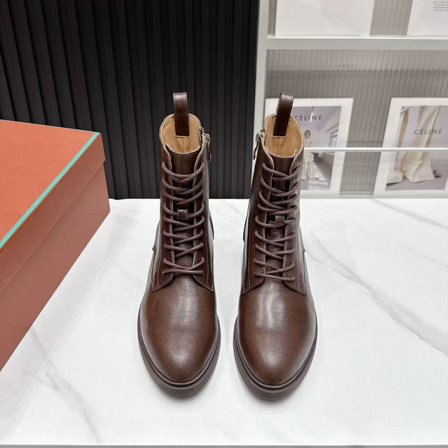 LP 26S LACE-UP ANKLE BOOTS IN DARK BROWN CALFSKIN