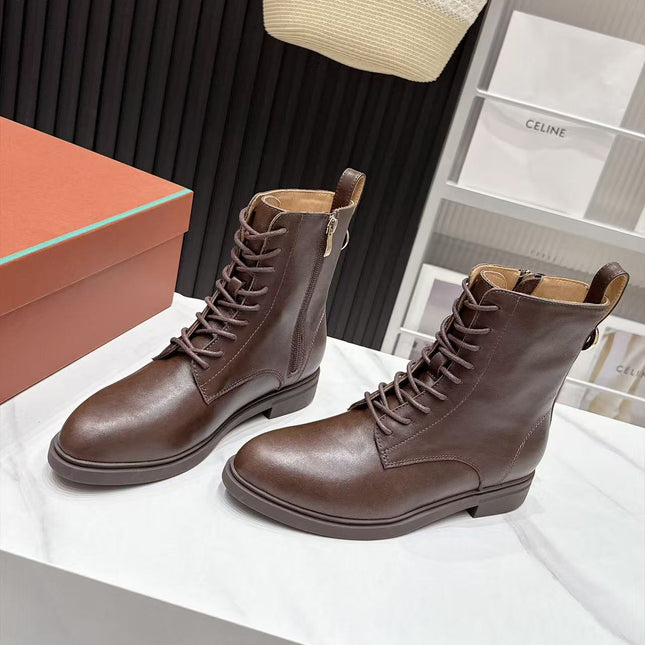 LP 26S LACE-UP ANKLE BOOTS IN DARK BROWN CALFSKIN