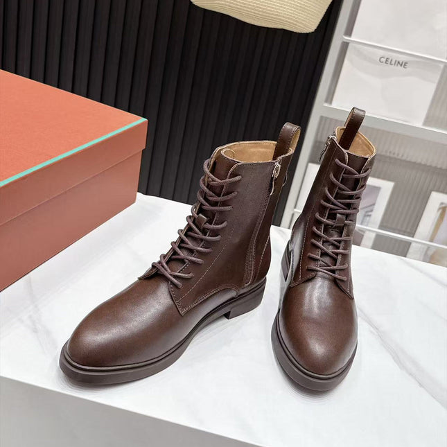 LP 26S LACE-UP ANKLE BOOTS IN DARK BROWN CALFSKIN
