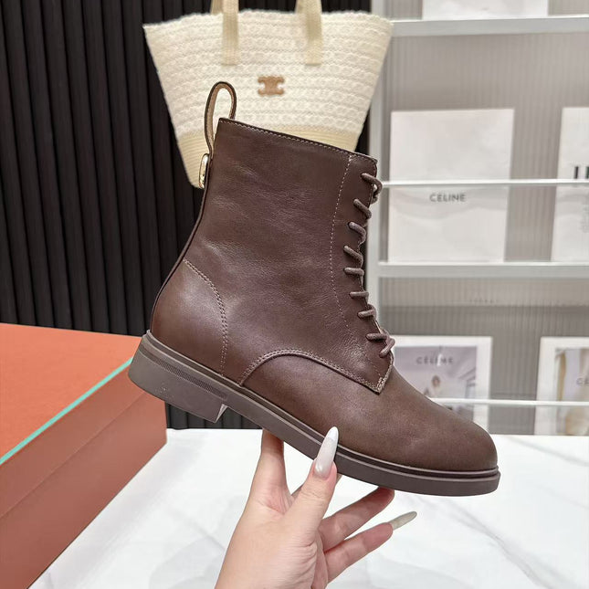 LP 26S LACE-UP ANKLE BOOTS IN DARK BROWN CALFSKIN