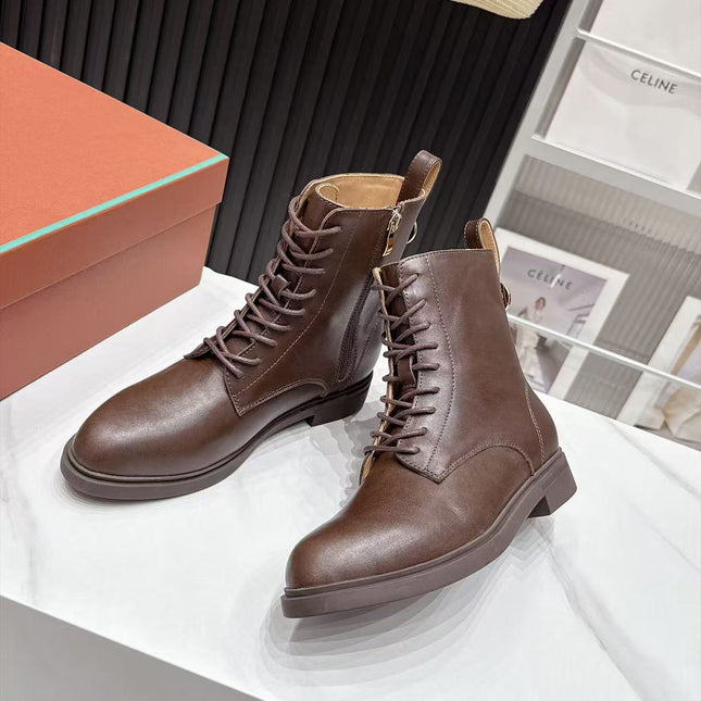LP 26S LACE-UP ANKLE BOOTS IN DARK BROWN CALFSKIN