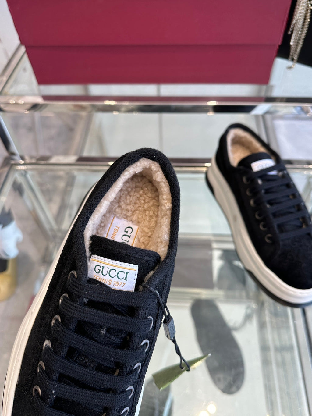 GG SNEAKER IN BLACK CANVAS WITH BEIGE FLEECE LINING